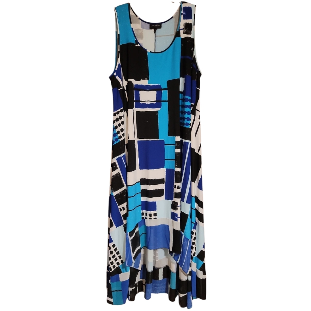Lane Bryant maxi dress geometric pattern sleeveless high low hem 26/28